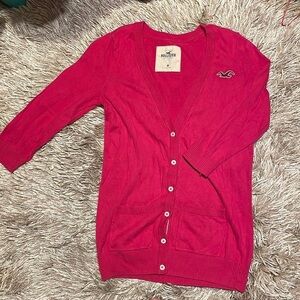Hollister Pink V Neck‎ Button Front 3/4 Sleeve Y2K Sweater